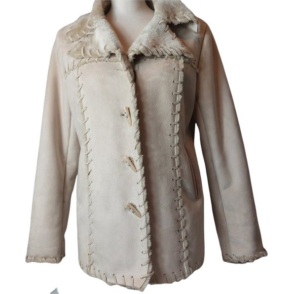 Suede Jacket  Faux Fur - Size Large - Picture 2 of 15